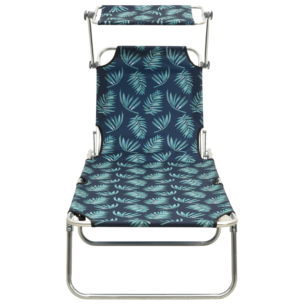 vidaXL Șezlong pliabil cu copertină, imprimeu frunze, aluminiu vidaXL Șezlong pliabil cu copertină, imprimeu frunze, aluminiu