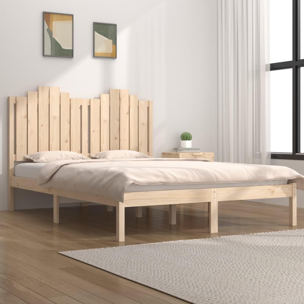 vidaXL Cadru de pat dublu, 135x190 cm, lemn masiv de pin vidaXL Cadru de pat dublu, 135x190 cm, lemn masiv de pin