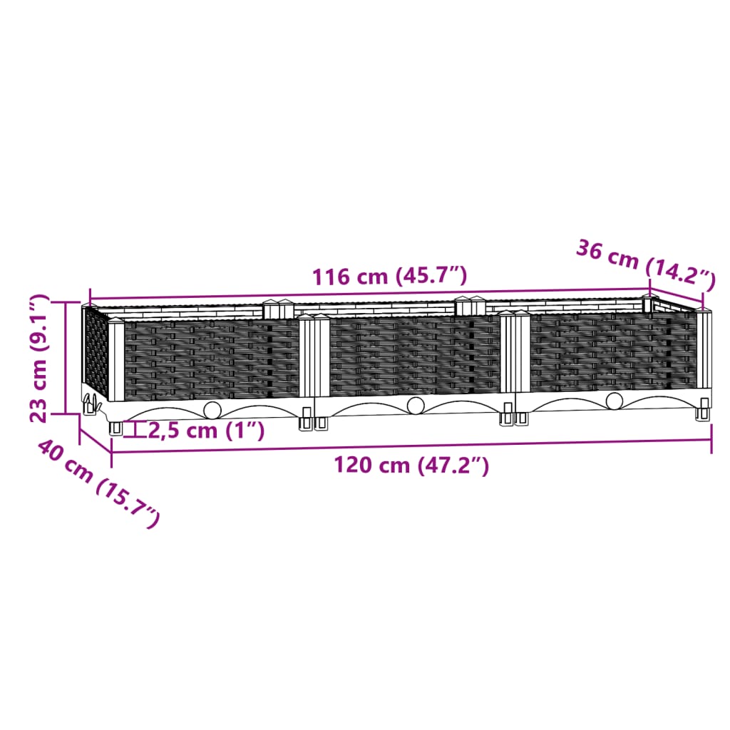 vidaXL Strat înălțat, 120 x 40 x 23 cm, polipropilenă vidaXL Strat înălțat, 120 x 40 x 23 cm, polipropilenă