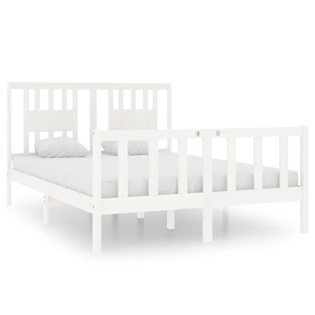 vidaXL Cadru de pat dublu, alb, 135x190 cm, lemn masiv