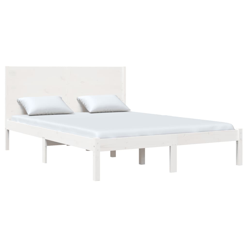 vidaXL Cadru de pat fără saltea, alb, 140x190 cm, lemn masiv de pin