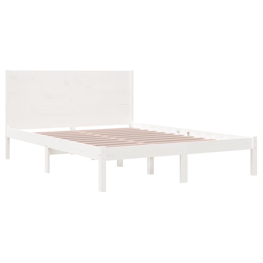 vidaXL Cadru de pat fără saltea, alb, 140x190 cm, lemn masiv de pin