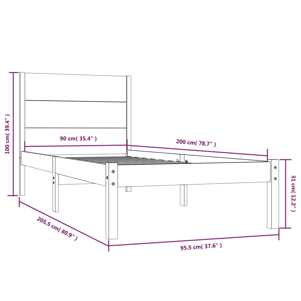 vidaXL Cadru de pat fără saltea, 90x200 cm, lemn masiv pin