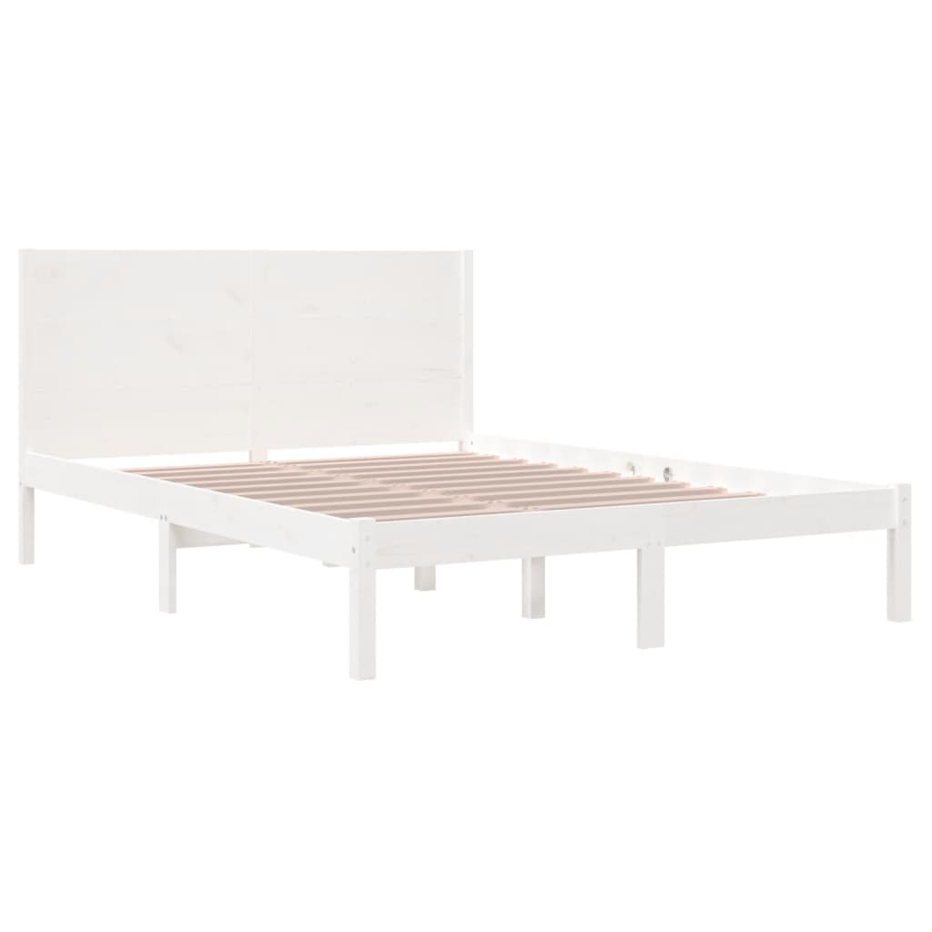 vidaXL Cadru de pat fără saltea, alb, 140x200 cm, lemn masiv pin