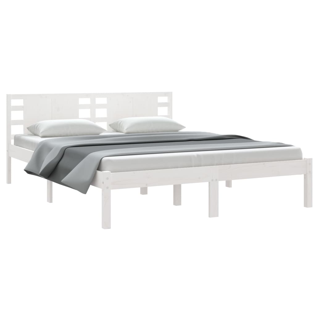 vidaXL Cadru de pat King Size, alb, 150x200 cm, lemn masiv vidaXL Cadru de pat King Size, alb, 150x200 cm, lemn masiv