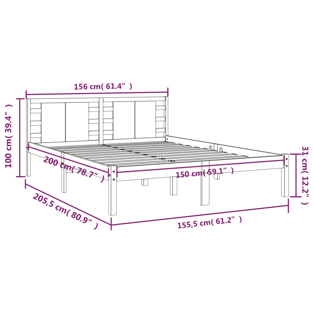 vidaXL Cadru de pat King Size, alb, 150x200 cm, lemn masiv vidaXL Cadru de pat King Size, alb, 150x200 cm, lemn masiv