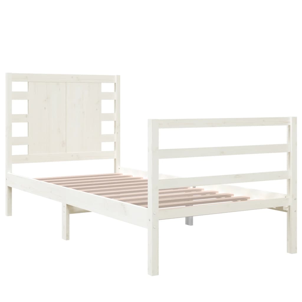 vidaXL Cadru de pat fără saltea, alb, 75x190 cm, lemn masiv de pin