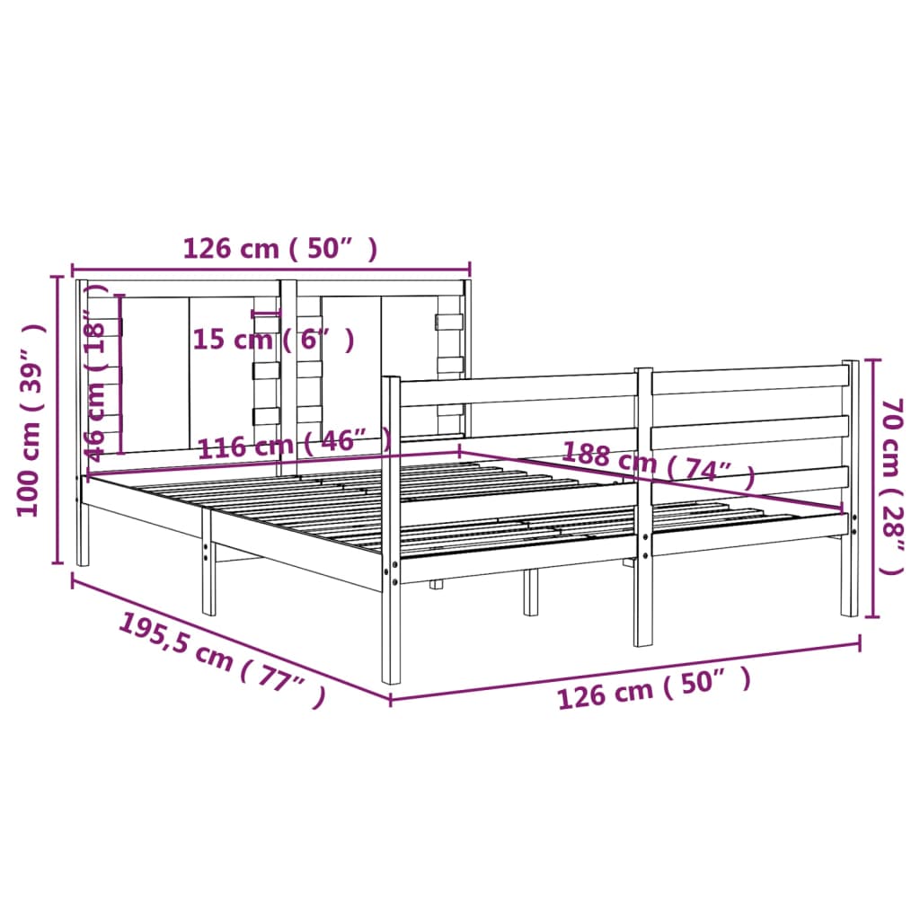 vidaXL Cadru de pat fără saltea, alb, 120x190 cm, lemn masiv pin
