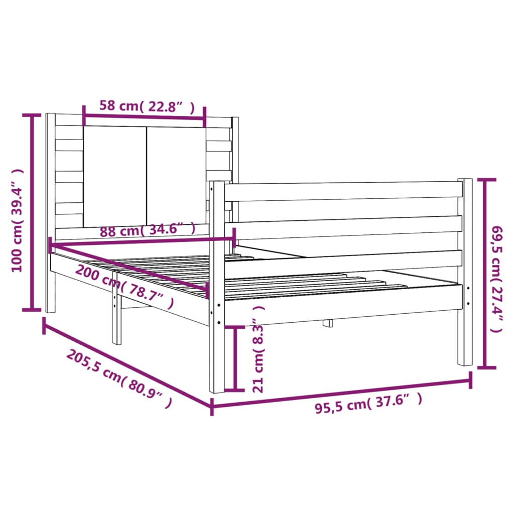 vidaXL Cadru de pat fără saltea, 90x200 cm, lemn masiv pin