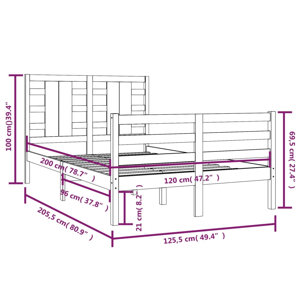 vidaXL Cadru de pat fără saltea, alb, 120x200 cm, lemn masiv pin vidaXL Cadru de pat fără saltea, alb, 120x200 cm, lemn masiv pin