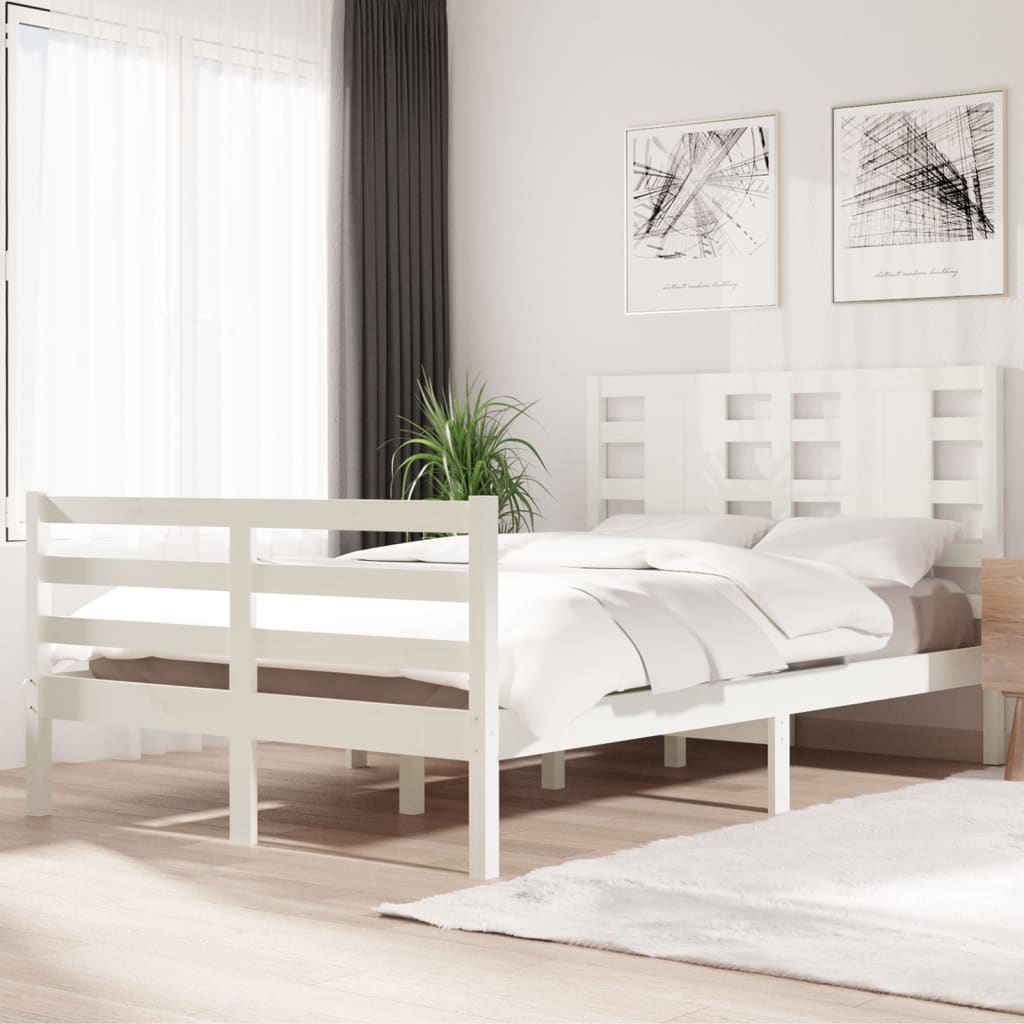 vidaXL Cadru de pat fără saltea, alb, 120x200 cm, lemn masiv pin vidaXL Cadru de pat fără saltea, alb, 120x200 cm, lemn masiv pin