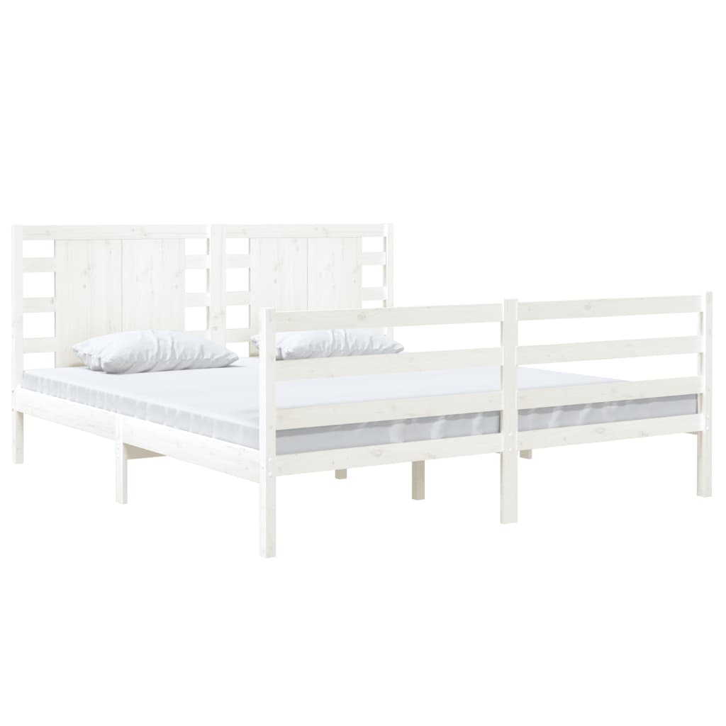vidaXL Cadru de pat fără saltea, alb, 150x200 cm, lemn masiv pin vidaXL Cadru de pat fără saltea, alb, 150x200 cm, lemn masiv pin