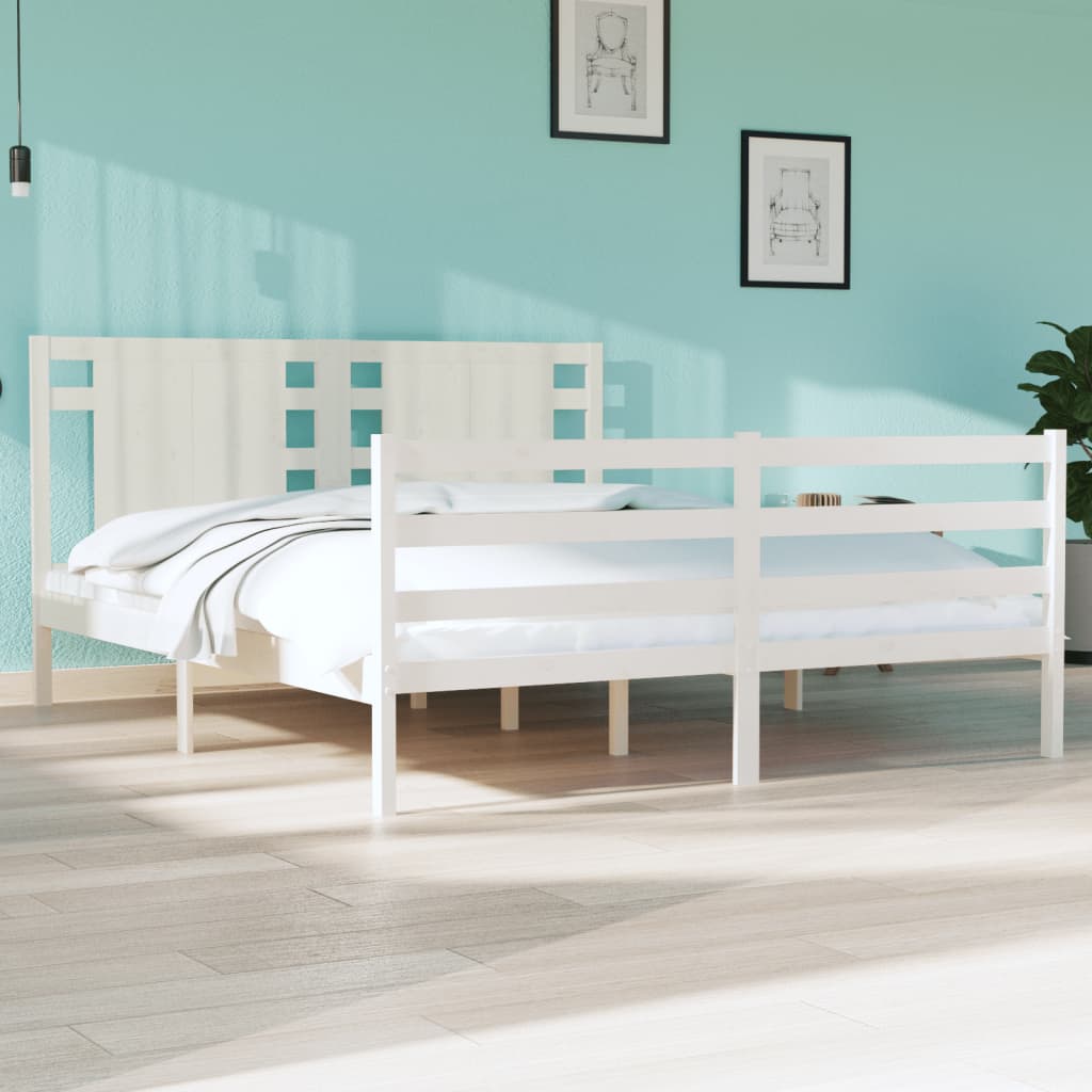 vidaXL Cadru de pat fără saltea, alb, 150x200 cm, lemn masiv pin vidaXL Cadru de pat fără saltea, alb, 150x200 cm, lemn masiv pin