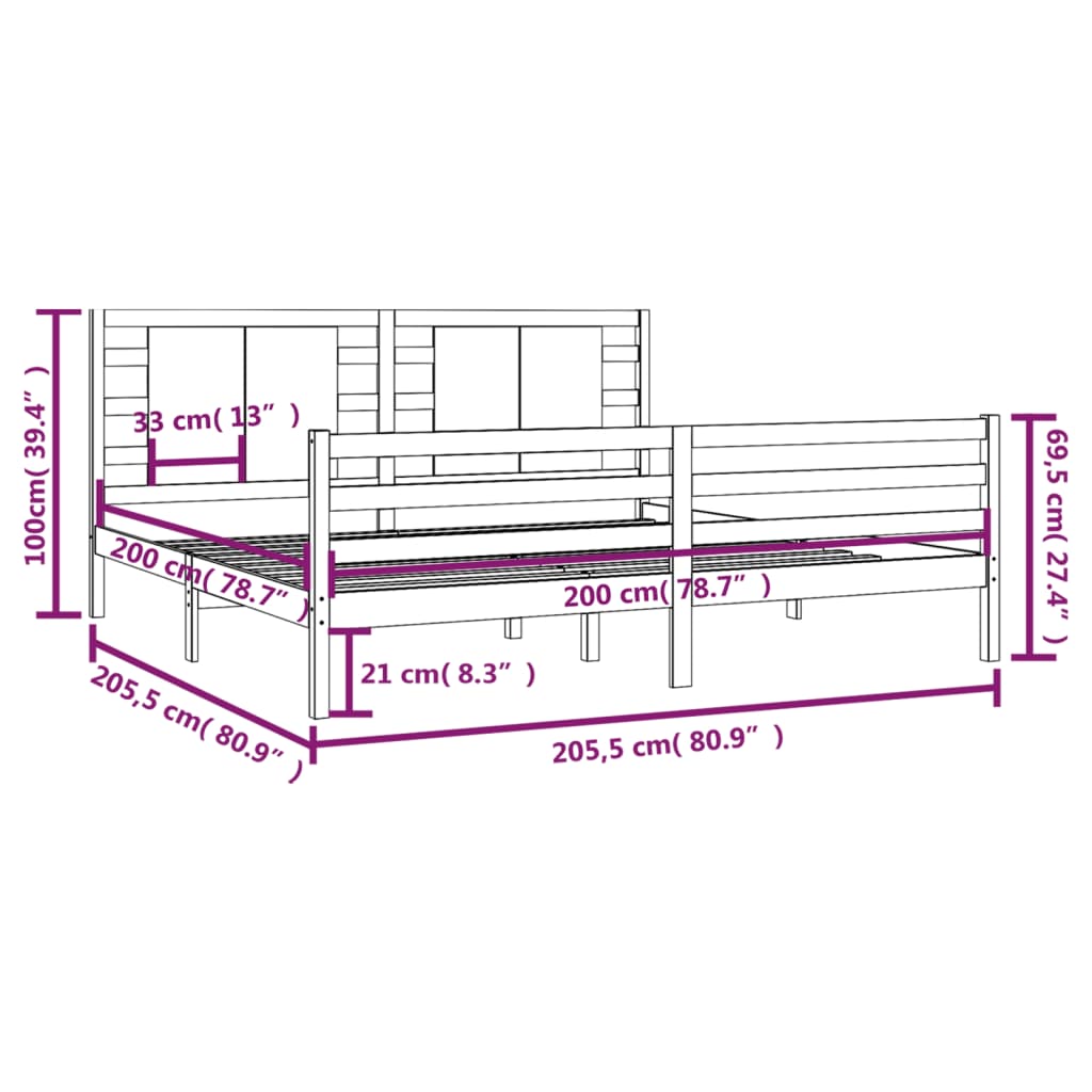 vidaXL Cadru de pat fără saltea, alb, 200x200 cm, lemn masiv pin