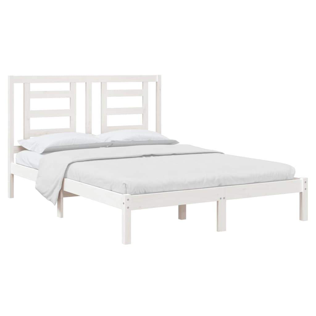 vidaXL Cadru de pat fără saltea, alb, 140x190 cm, lemn masiv de pin
