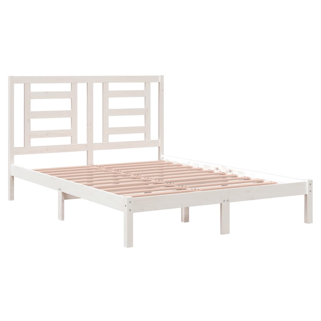vidaXL Cadru de pat fără saltea, alb, 140x190 cm, lemn masiv de pin