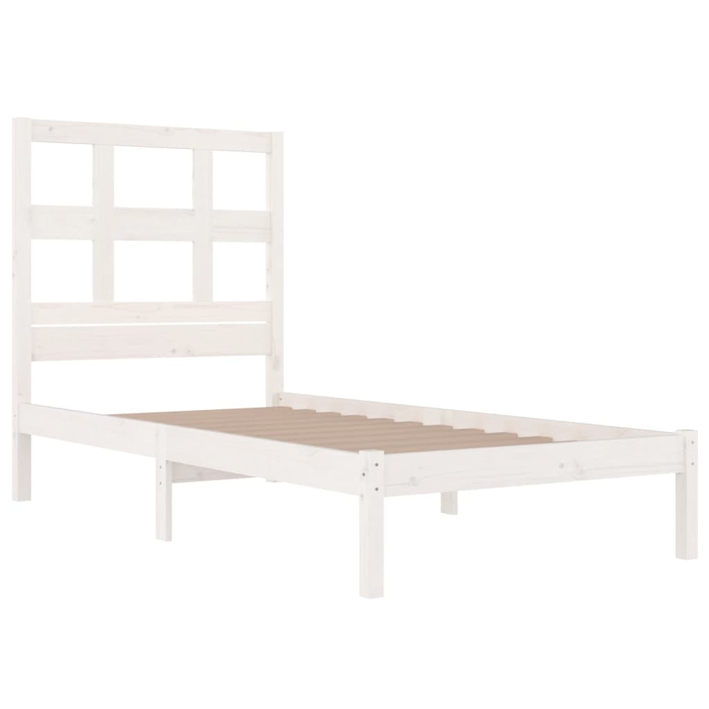 vidaXL Cadru de pat fără saltea, alb, 75x190 cm, lemn masiv de pin