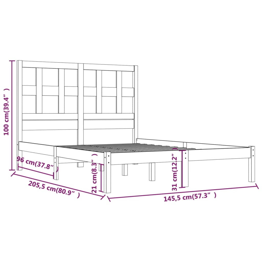 vidaXL Cadru de pat fără saltea, alb, 140x200 cm, lemn masiv pin