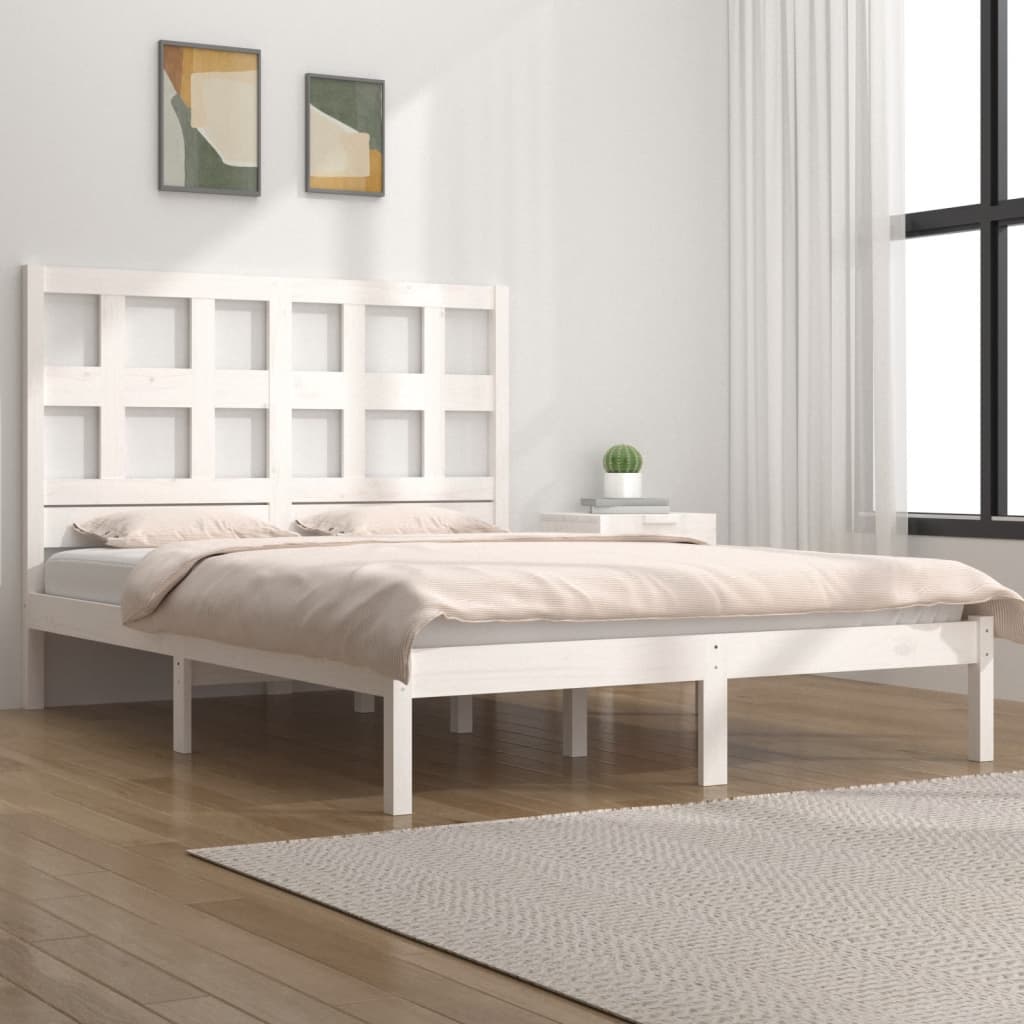 vidaXL Cadru de pat fără saltea, alb, 150x200 cm, lemn masiv pin vidaXL Cadru de pat fără saltea, alb, 150x200 cm, lemn masiv pin