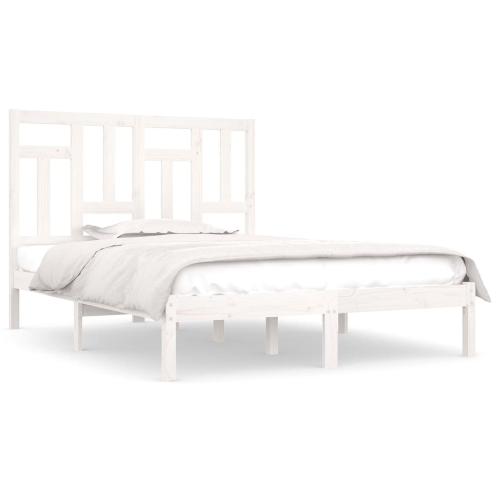 vidaXL Cadru de pat fără saltea, alb, 140x190 cm, lemn masiv de pin
