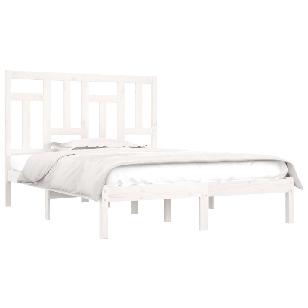 vidaXL Cadru de pat fără saltea, alb, 140x190 cm, lemn masiv de pin