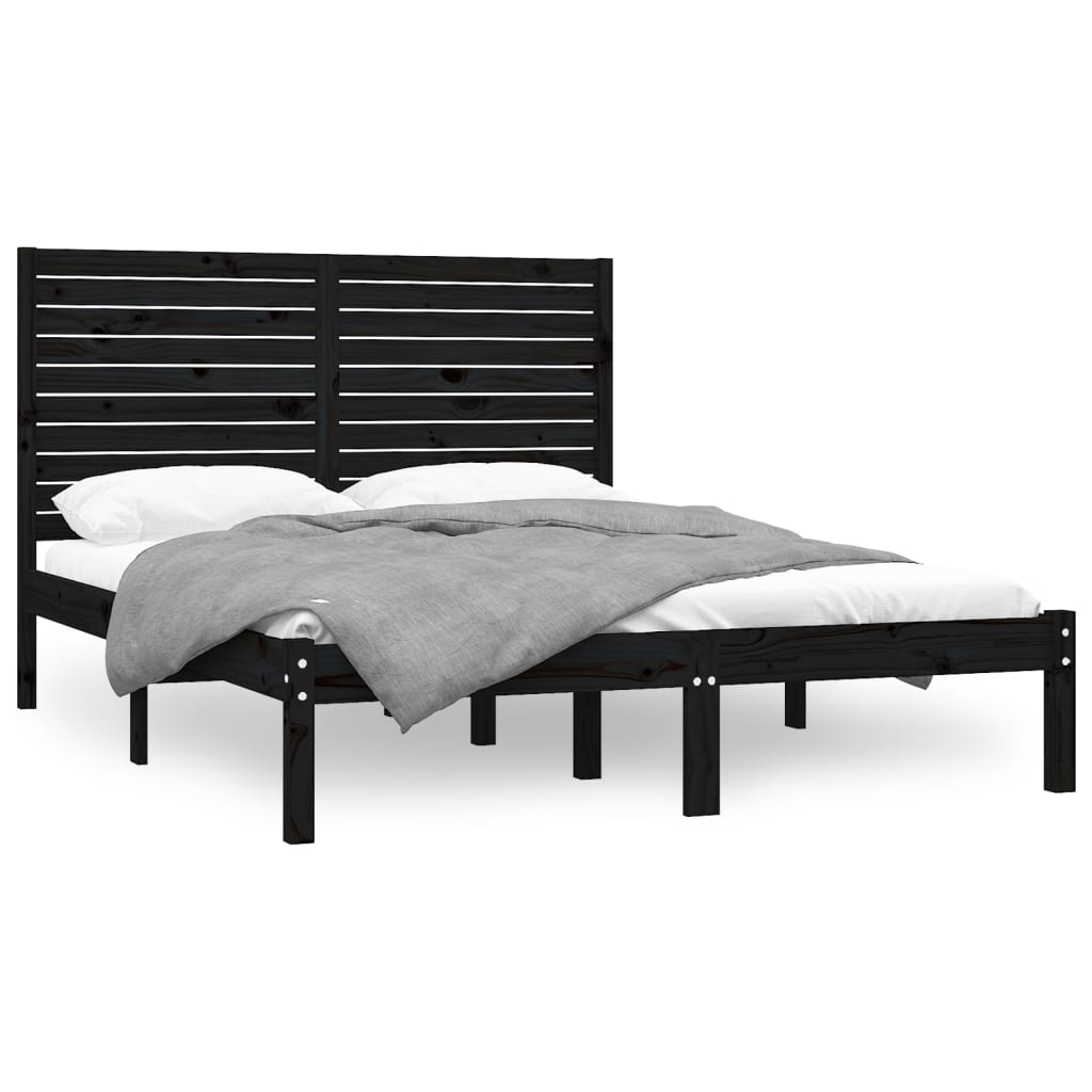 vidaXL Cadru de pat King Size, negru, 150x200 cm, lemn masiv vidaXL Cadru de pat King Size, negru, 150x200 cm, lemn masiv