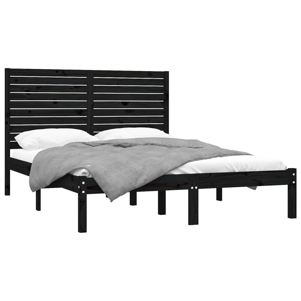 vidaXL Cadru de pat King Size, negru, 150x200 cm, lemn masiv vidaXL Cadru de pat King Size, negru, 150x200 cm, lemn masiv