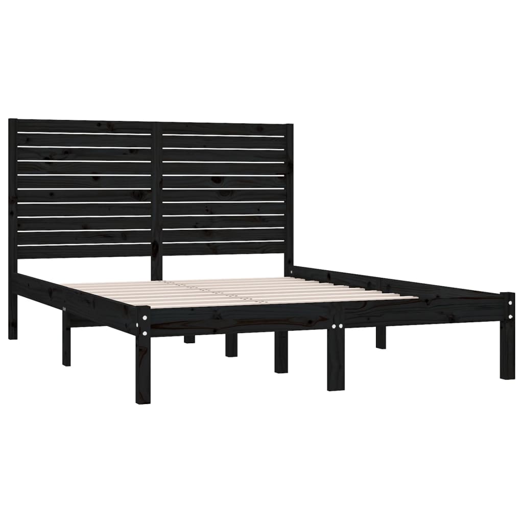 vidaXL Cadru de pat King Size, negru, 150x200 cm, lemn masiv vidaXL Cadru de pat King Size, negru, 150x200 cm, lemn masiv