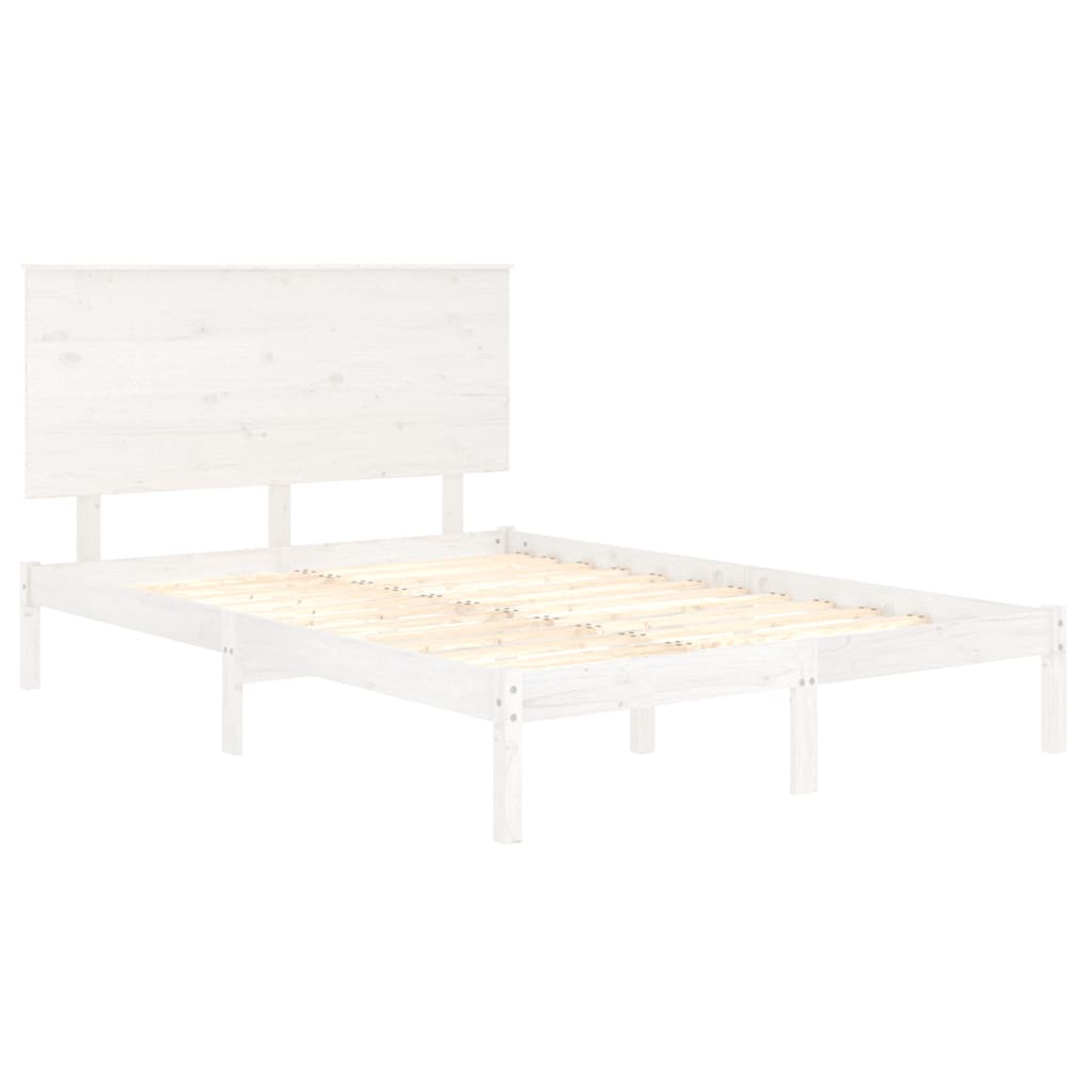 vidaXL Cadru de pat fără saltea, alb, 140x190 cm, lemn masiv de pin