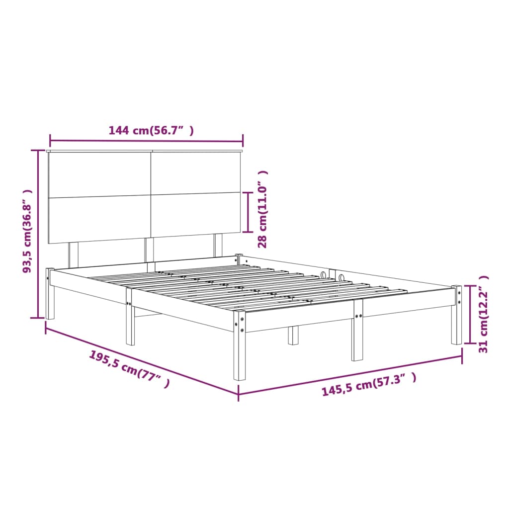 vidaXL Cadru de pat fără saltea, alb, 140x190 cm, lemn masiv de pin