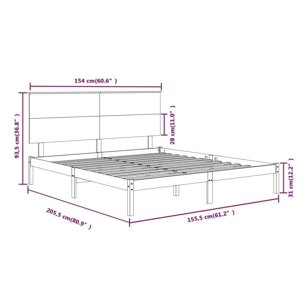 vidaXL Cadru de pat King Size, alb, 150x200 cm, lemn masiv vidaXL Cadru de pat King Size, alb, 150x200 cm, lemn masiv