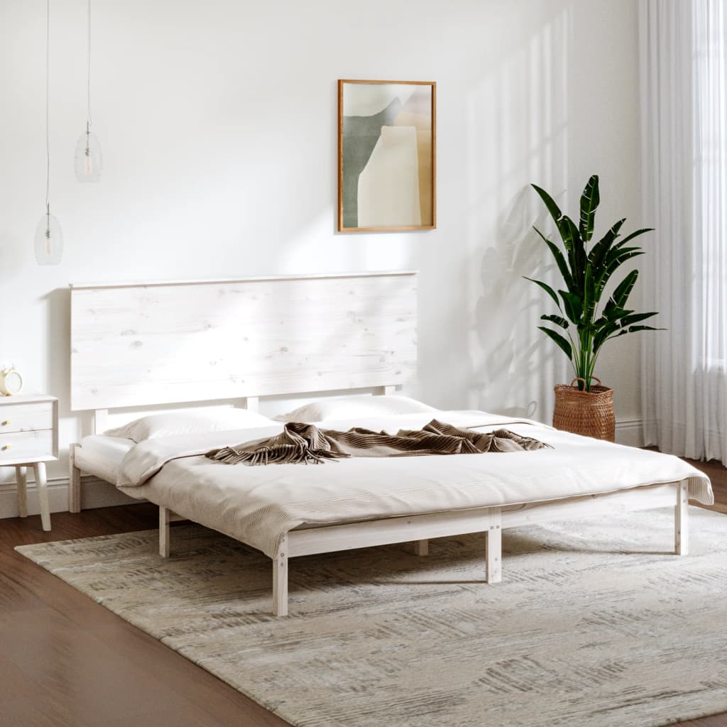 vidaXL Cadru de pat King Size, alb, 150x200 cm, lemn masiv vidaXL Cadru de pat King Size, alb, 150x200 cm, lemn masiv