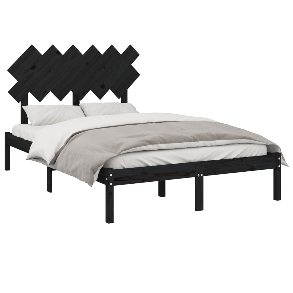 vidaXL Cadru de pat dublu, negru, 135x190 cm, lemn masiv vidaXL Cadru de pat dublu, negru, 135x190 cm, lemn masiv