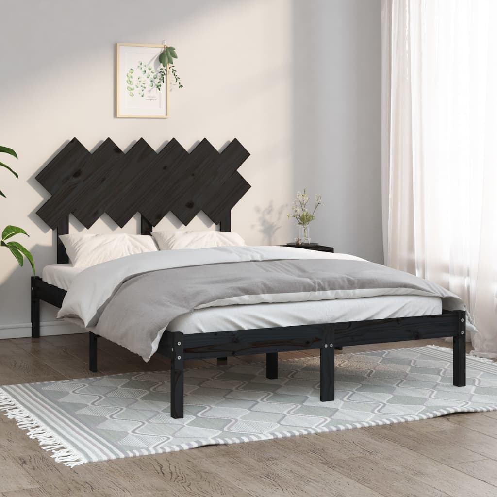 vidaXL Cadru de pat dublu, negru, 135x190 cm, lemn masiv vidaXL Cadru de pat dublu, negru, 135x190 cm, lemn masiv