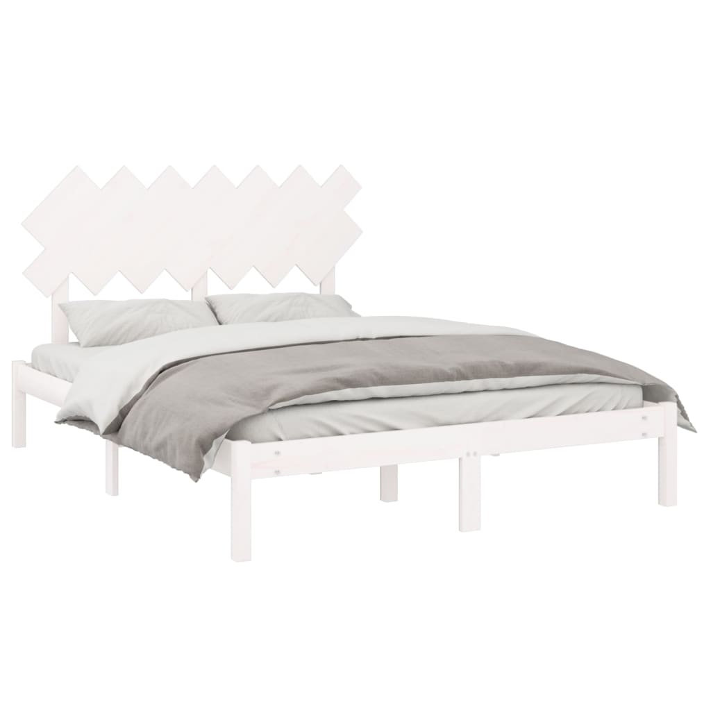 vidaXL Cadru de pat King Size, alb, 150x200 cm, lemn masiv vidaXL Cadru de pat King Size, alb, 150x200 cm, lemn masiv