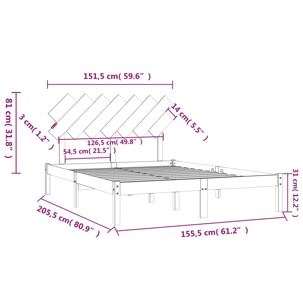 vidaXL Cadru de pat King Size, alb, 150x200 cm, lemn masiv vidaXL Cadru de pat King Size, alb, 150x200 cm, lemn masiv
