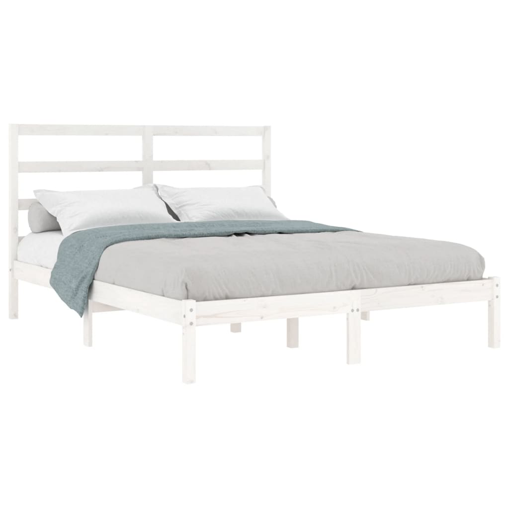 vidaXL Cadru de pat fără saltea, alb, 140x190 cm, lemn masiv de pin vidaXL Cadru de pat fără saltea, alb, 140x190 cm, lemn masiv de pin