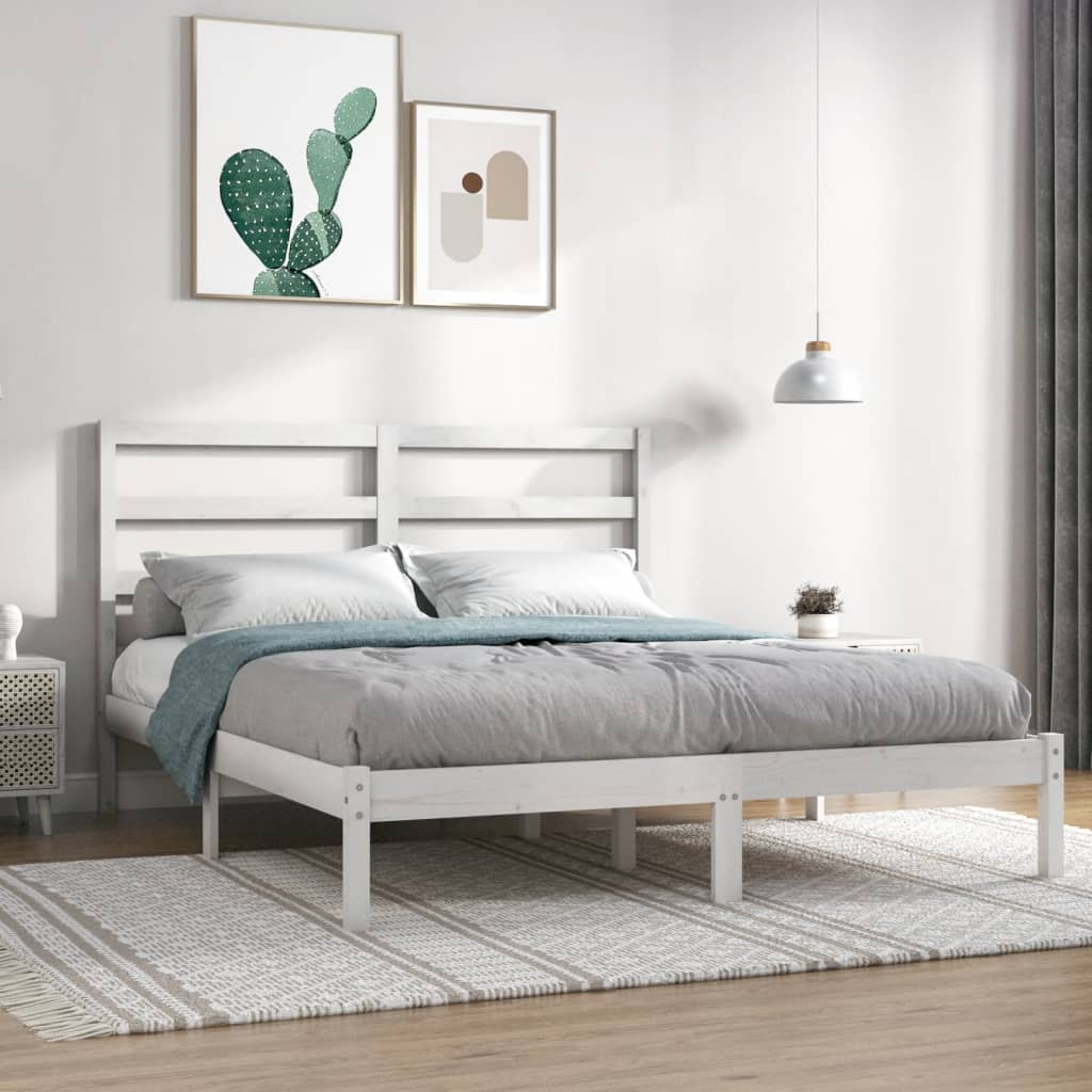 vidaXL Cadru de pat fără saltea, alb, 140x190 cm, lemn masiv de pin vidaXL Cadru de pat fără saltea, alb, 140x190 cm, lemn masiv de pin