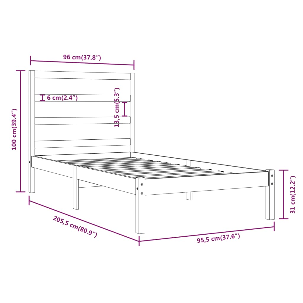 vidaXL Cadru de pat fără saltea, alb, 90x200 cm, lemn masiv pin