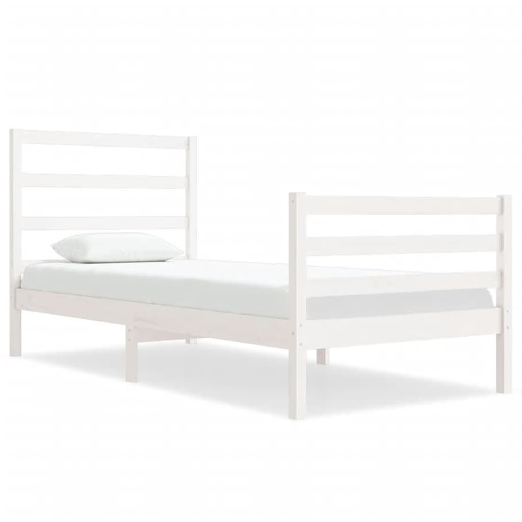 vidaXL Cadru de pat fără saltea, alb, 75x190 cm, lemn masiv de pin