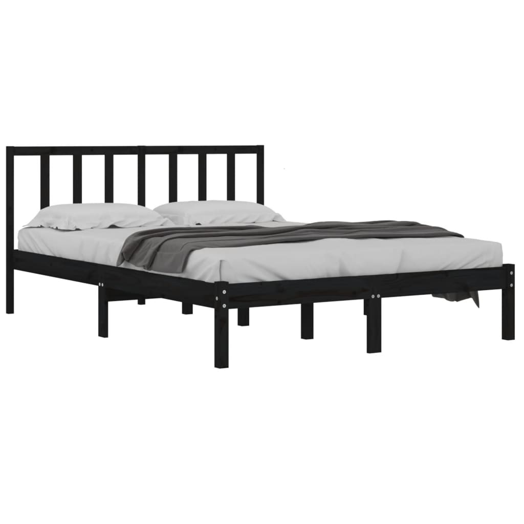 vidaXL Cadru de pat King Size, negru, 150x200 cm, lemn masiv de pin vidaXL Cadru de pat King Size, negru, 150x200 cm, lemn masiv de pin