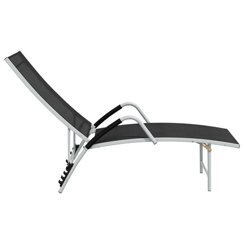 vidaXL Șezlong de plajă, negru, aluminiu & textilenă vidaXL Șezlong de plajă, negru, aluminiu & textilenă
