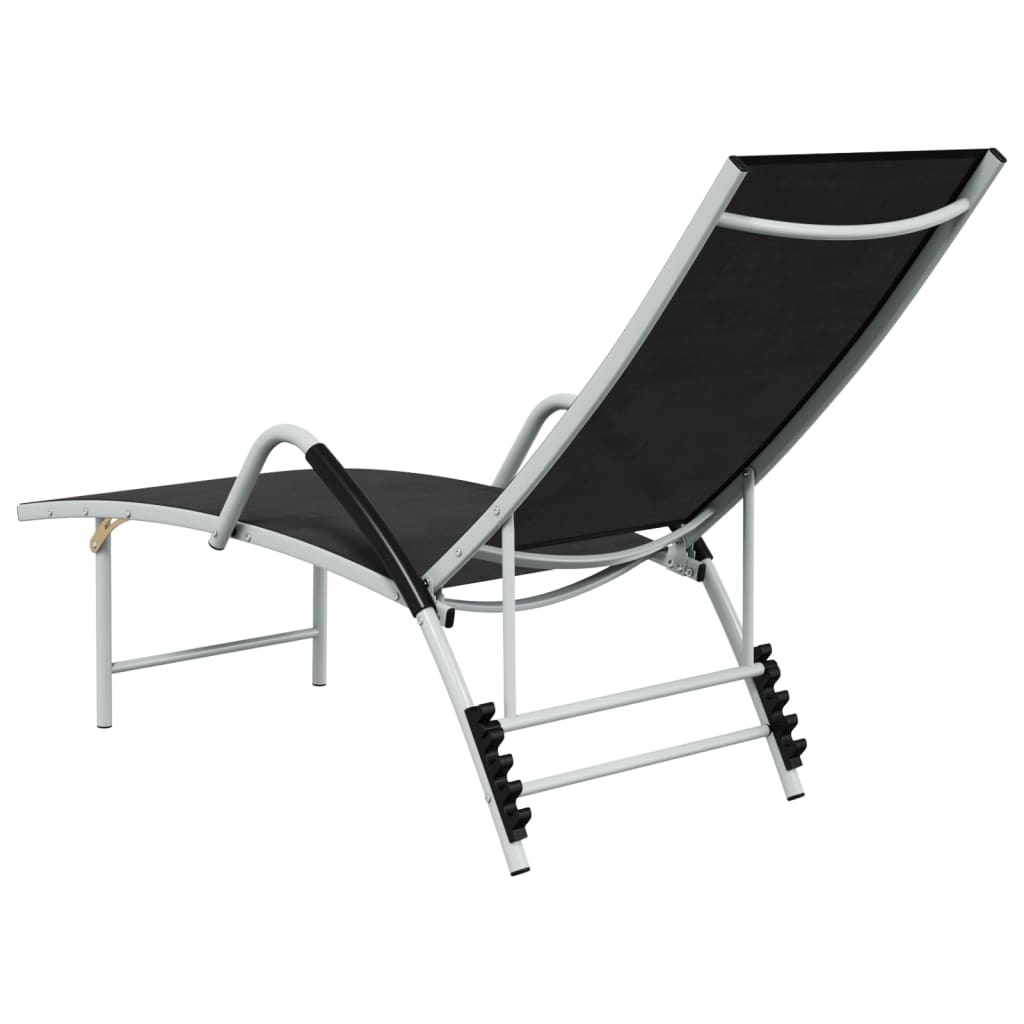vidaXL Șezlong de plajă, negru, aluminiu & textilenă vidaXL Șezlong de plajă, negru, aluminiu & textilenă