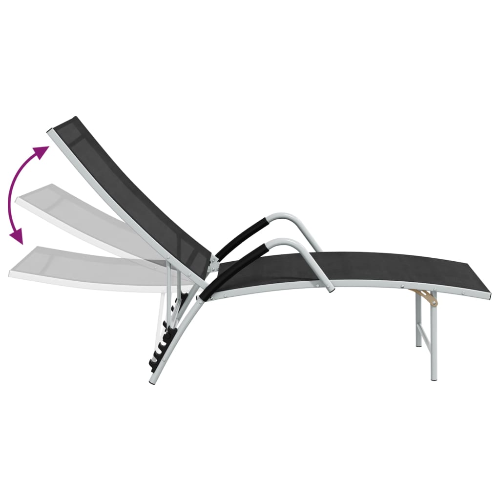 vidaXL Șezlong de plajă, negru, aluminiu & textilenă vidaXL Șezlong de plajă, negru, aluminiu & textilenă