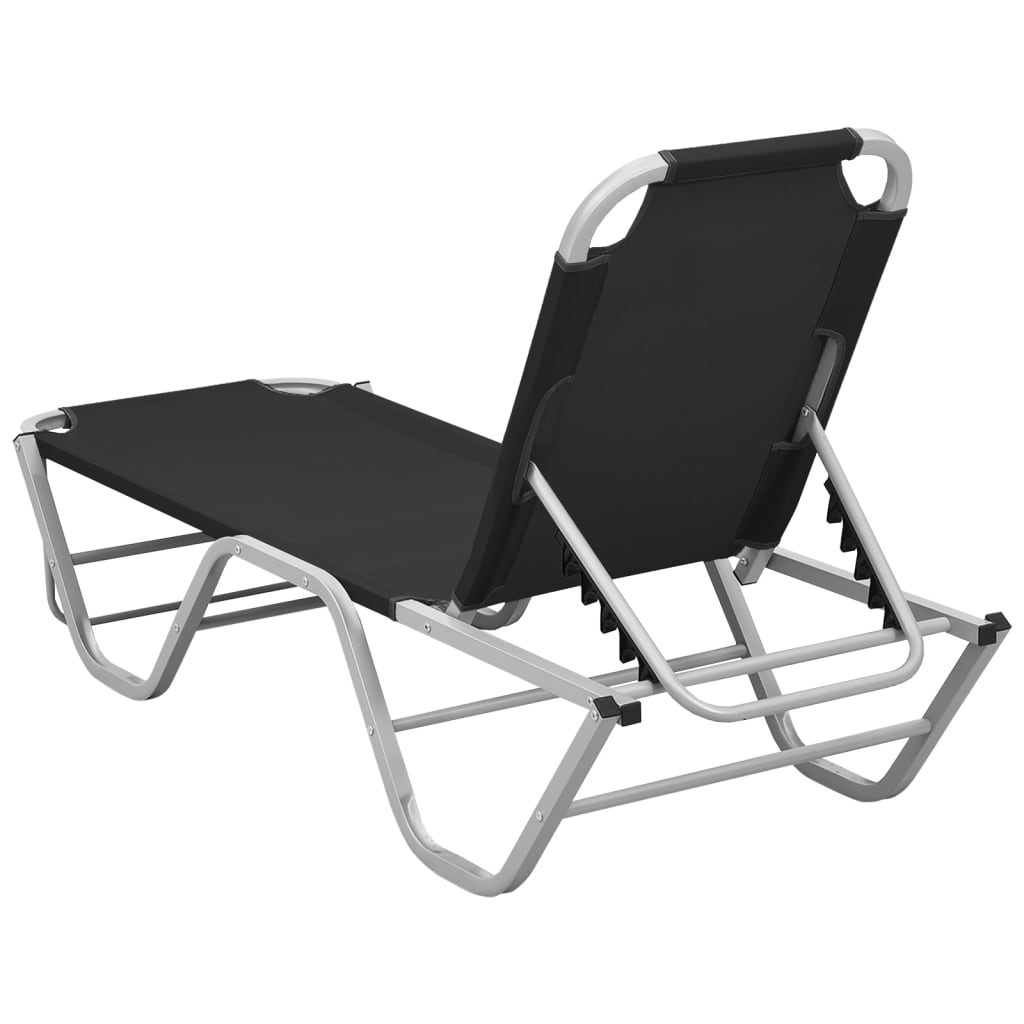 vidaXL Șezlong de plajă, negru, aluminiu și textilenă vidaXL Șezlong de plajă, negru, aluminiu și textilenă