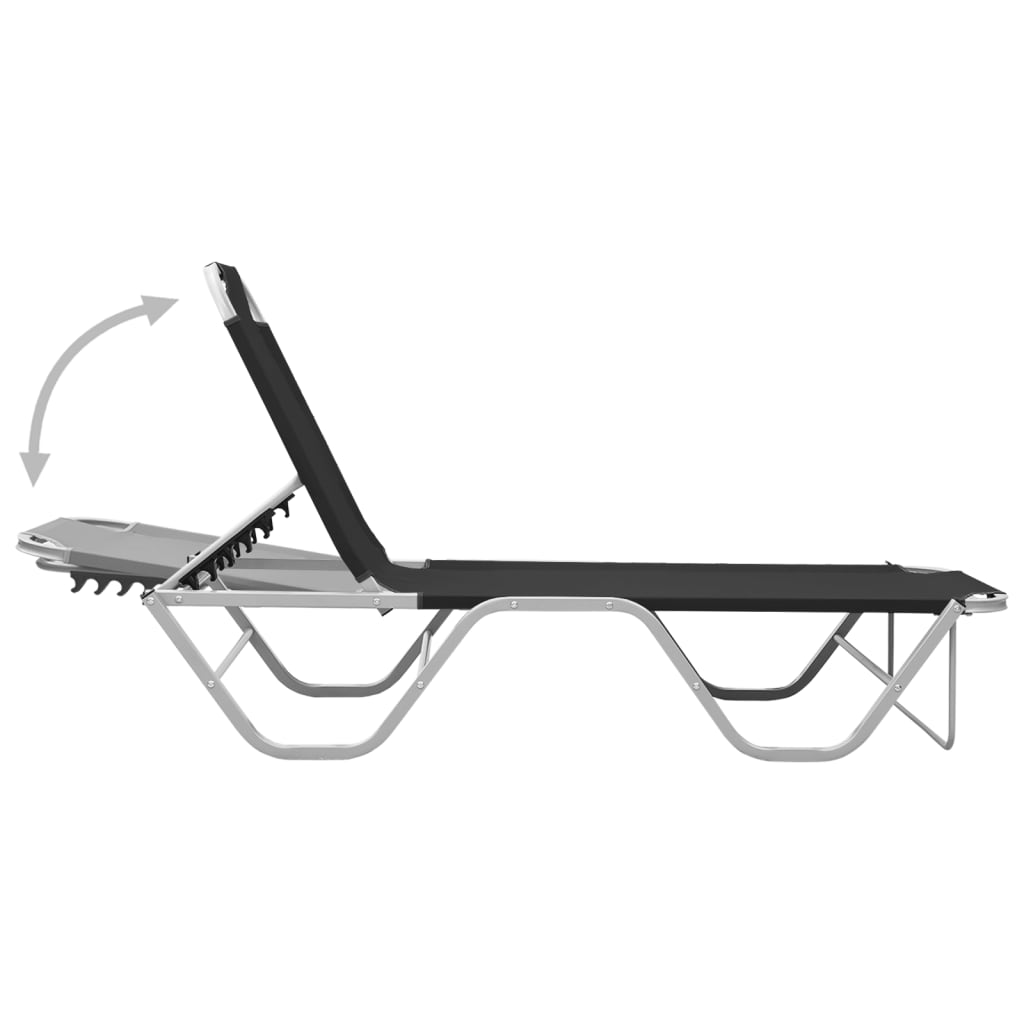 vidaXL Șezlong de plajă, negru, aluminiu și textilenă vidaXL Șezlong de plajă, negru, aluminiu și textilenă