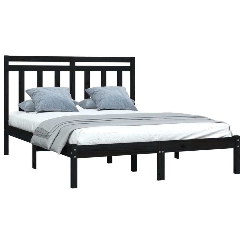 vidaXL Cadru de pat King Size, negru, 150x200 cm, lemn masiv vidaXL Cadru de pat King Size, negru, 150x200 cm, lemn masiv
