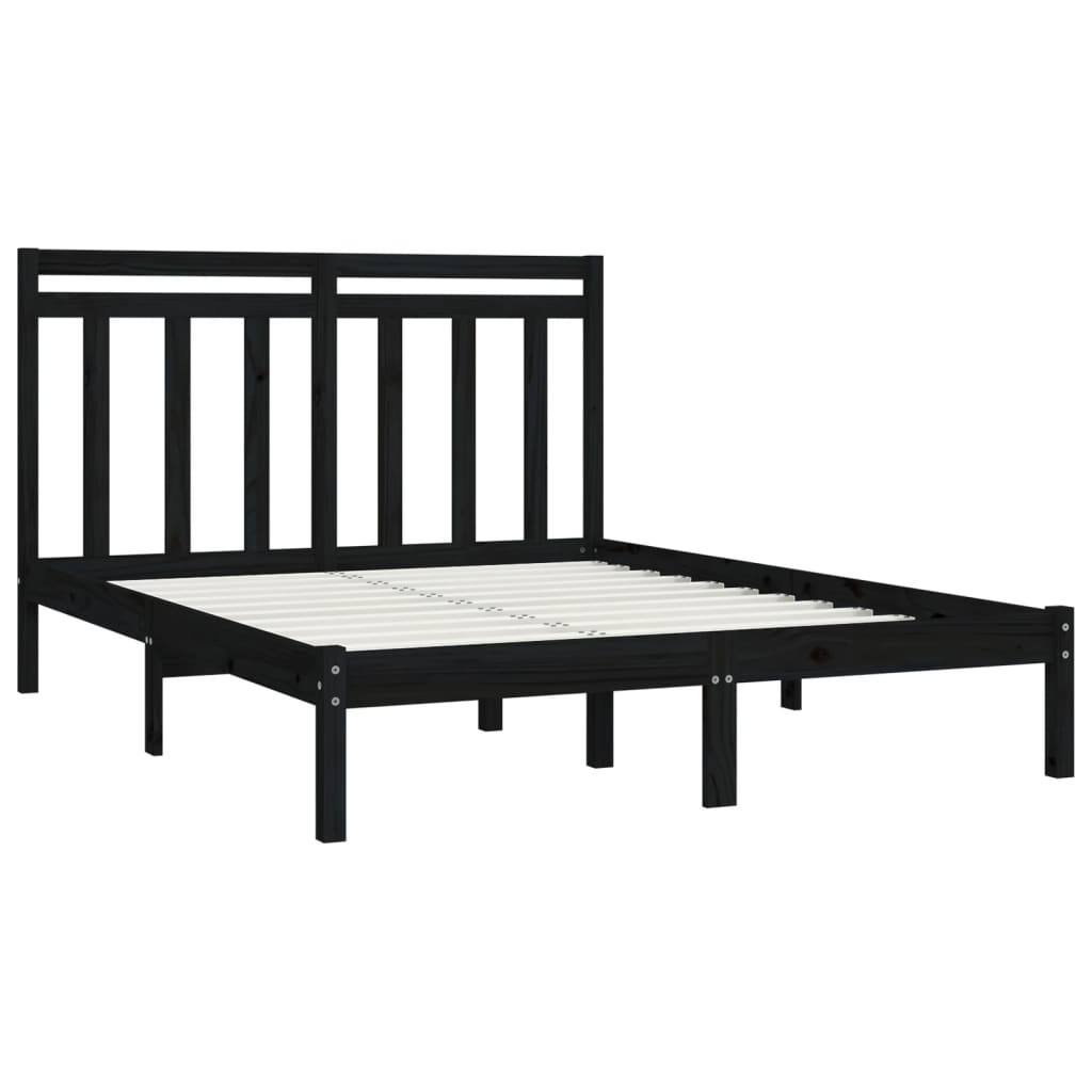 vidaXL Cadru de pat King Size, negru, 150x200 cm, lemn masiv vidaXL Cadru de pat King Size, negru, 150x200 cm, lemn masiv