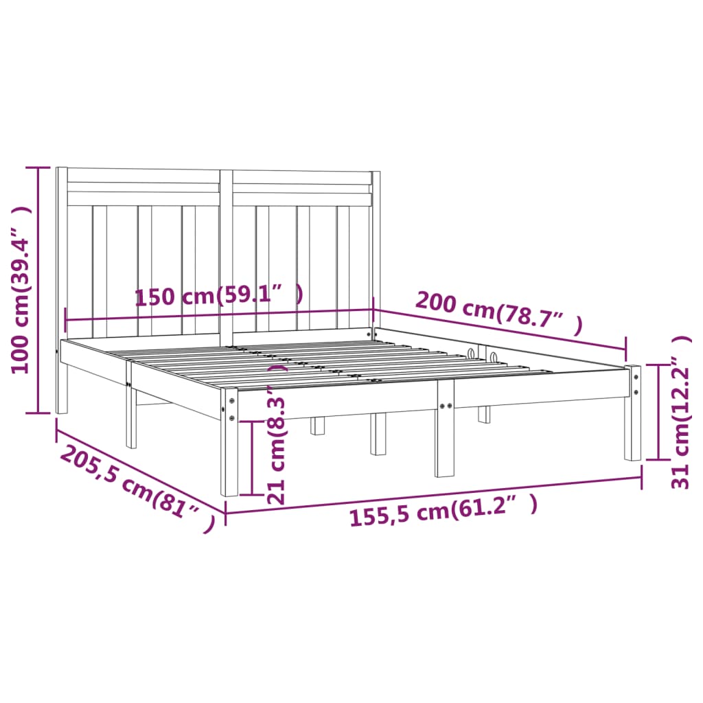 vidaXL Cadru de pat King Size, negru, 150x200 cm, lemn masiv vidaXL Cadru de pat King Size, negru, 150x200 cm, lemn masiv