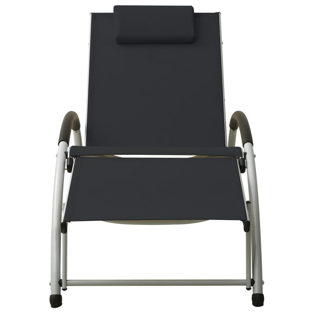 vidaXL Șezlong de plajă cu pernă, negru, textilenă vidaXL Șezlong de plajă cu pernă, negru, textilenă